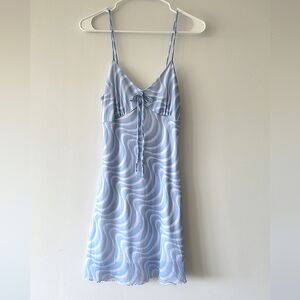 Baby Blue, White, & Lavender Sheer Babydoll Lettuce Trim Midi Dress Size M